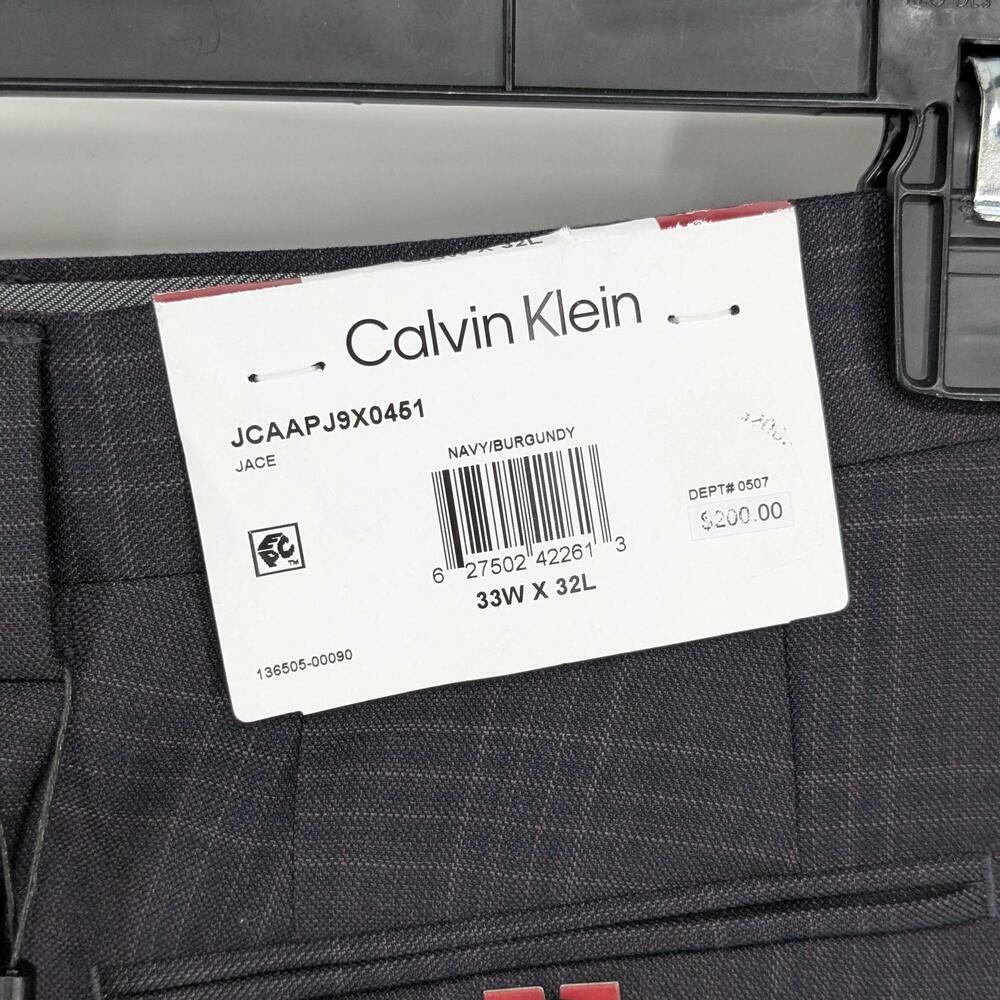 Calvin Klein Mens X Slim-Fit Stretch Suit Dress Pants Navy Burgundy Plaid 33x32 - Picture 6 of 7